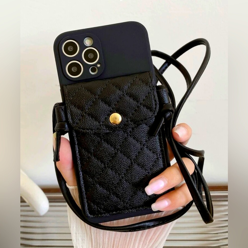 Iphone 13 case with card slot and lanyard